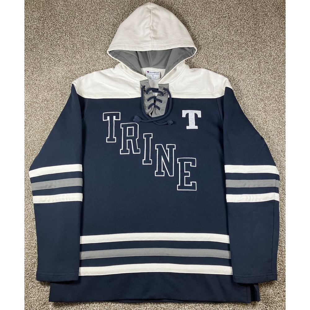 Champion Trine University Thunder Hockey Style Lace Up Hoodie Navy Mens XL